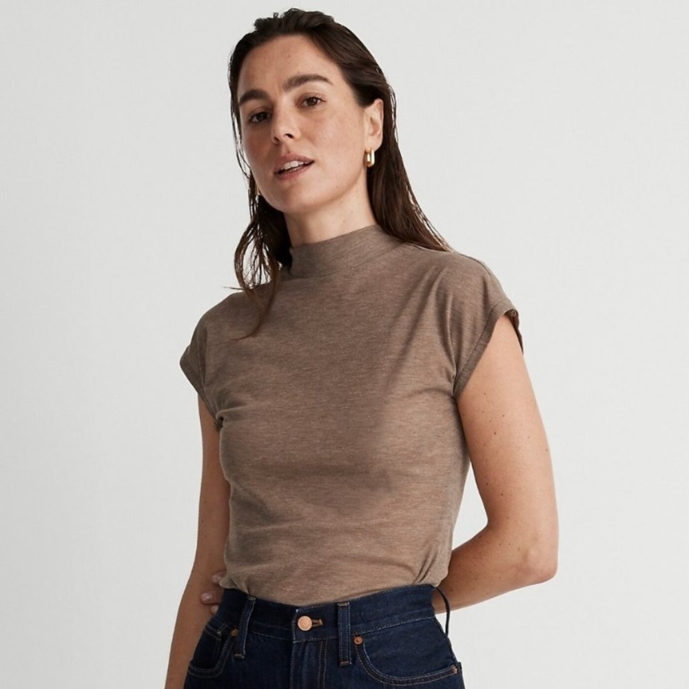 NWT Madewell Sheer Ribbed Mock Neck Tee XXS